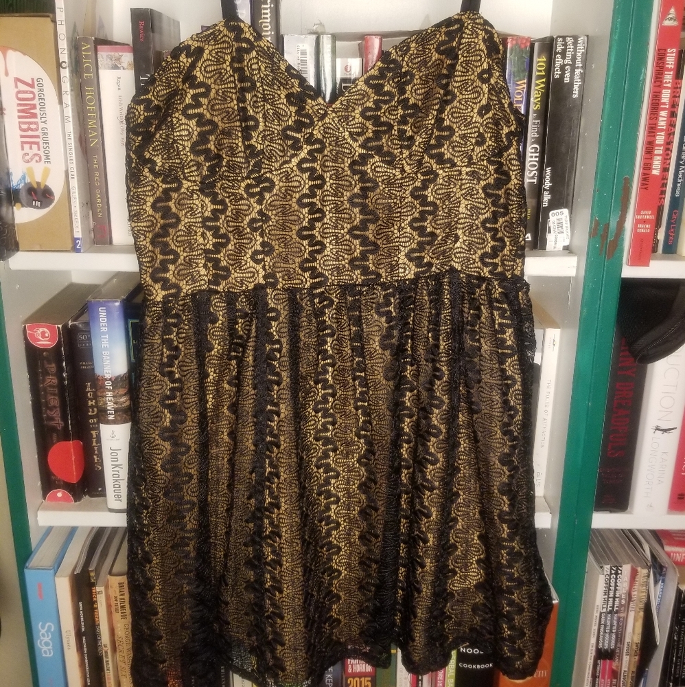 Black and Gold Boutique Spaghetti Strap Mini Dress